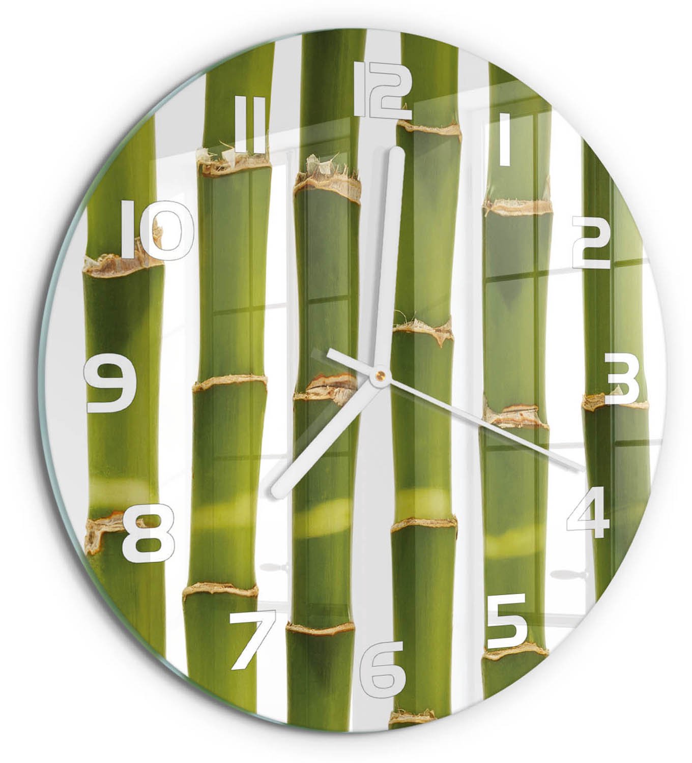 TULUP Wandklok - Bamboe Gekleurde Glazen Klok - fi30 cm - Groente Glazen Klok Met Print - Witte handen - Ronde Klok - Moderne Wandklok Glas - Wandklok Glas Decoratie