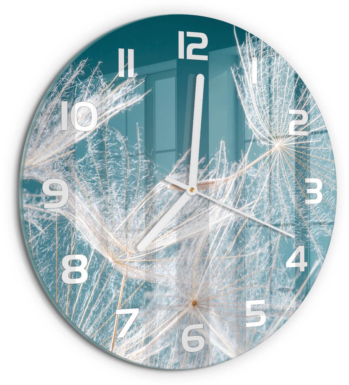 TULUP Wandklok - Paardenbloemzaden Glazen Klok Met Print - fi30 cm - Wit Wandklok Glas Met Motief - Witte handen - Ronde Klok - Wandklok Glas Decoratie - Gekleurde Glazen Klok