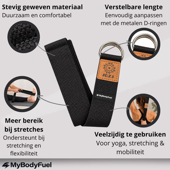 MyBodyFuel - Yoga Strap -180 cm - Yoga Riem - Verstelbaar - Zwart — afbeelding 2