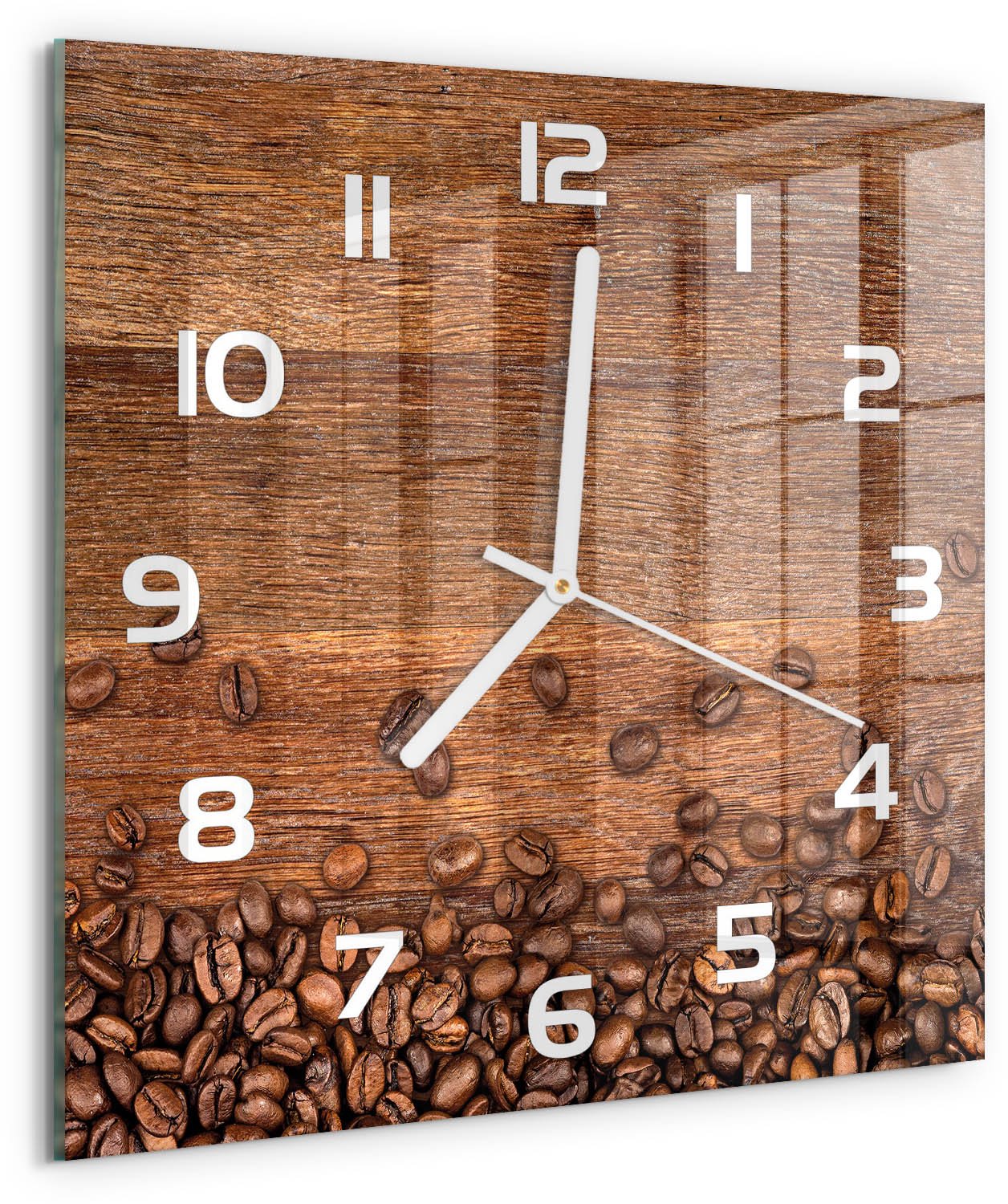 Tulup Wandklok - Koffiebonen Moderne Wandklok Glas - 30x30 cm - Bruin Wandklok Glas Decoratie - Witte handen - Vierkante Klok - Glazen Wandklok Design - Klok Glas Met Opdruk