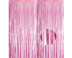 YAAVAAW 2 stuks 1 x 2,5 m glitter roze klatergoud gordijn folie franje gordijn achtergrond feest streamers gordijn foto achtergrond decoraties voor ve
