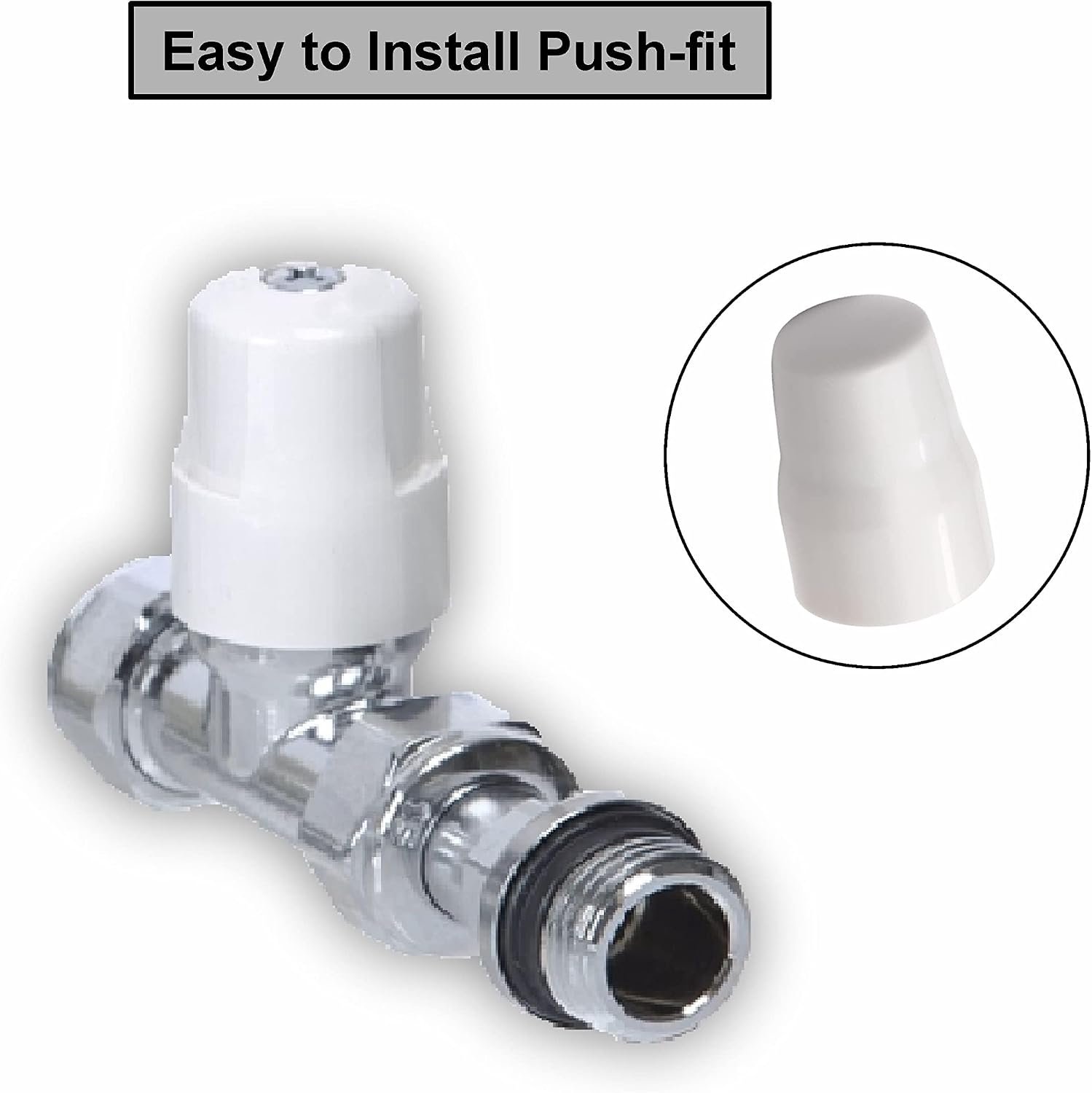 Set van 2 universele witte kunststof radiatorkraan doppen met push-fit aansluiting voor eenvoudige vervanging en bescherming van radiatorkranen