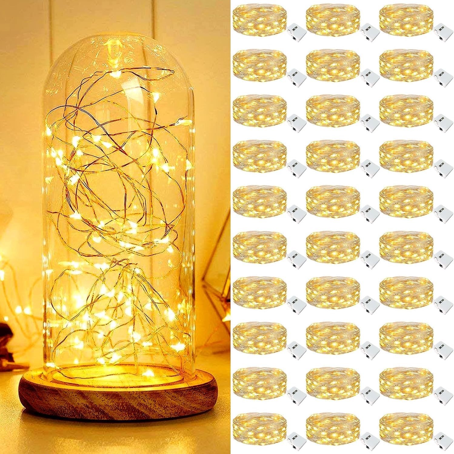 Led-mini-lichtketting met Batterij - Warmwit - 7 ft - Waterdicht en Veilig voor Binnen en Buiten - Voor Feest en Kerstdecoratie