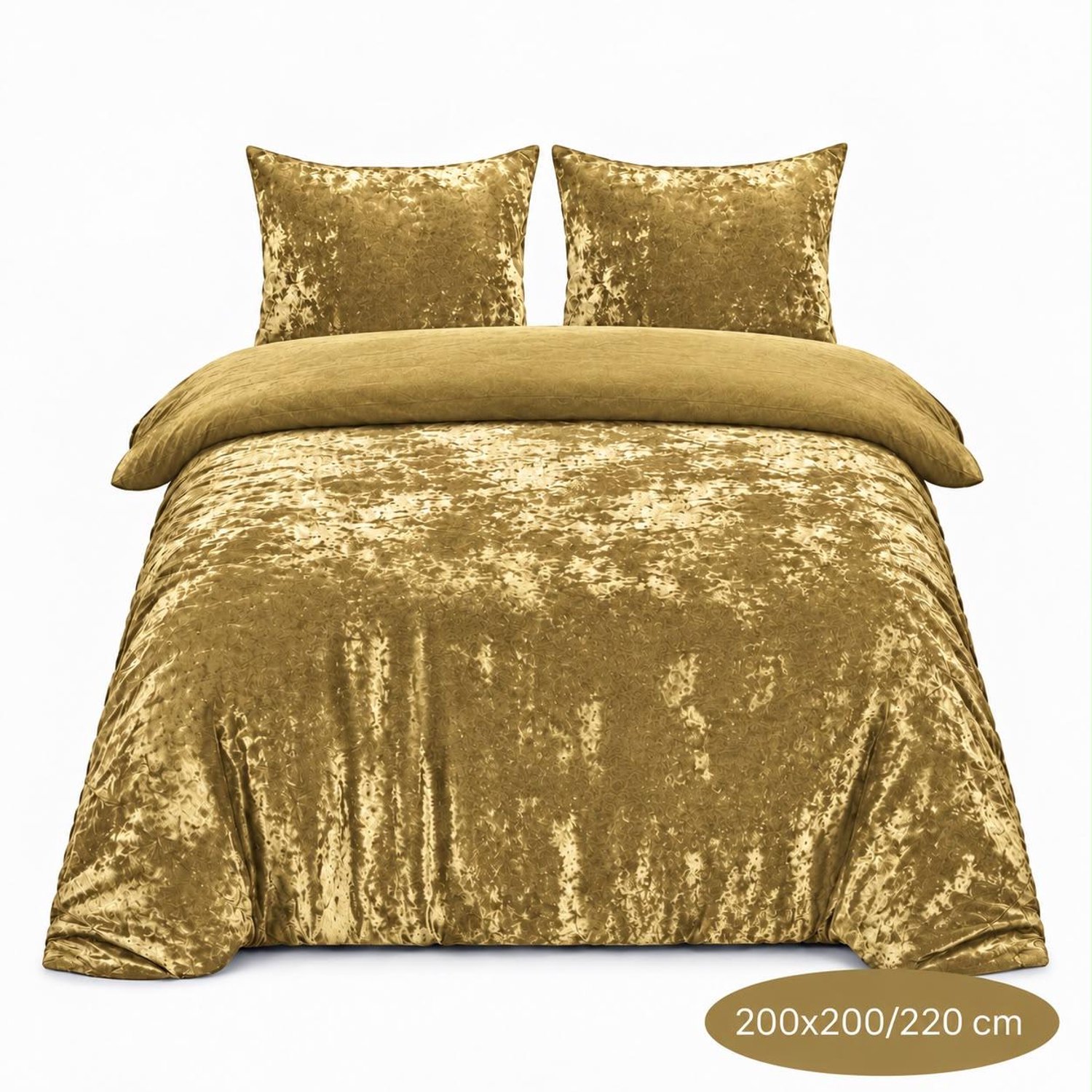 Roden Blue - Crushed Velvet Dekbedovertrek - 200x200/220 - Tweepersoons - Goudgeel - Luxe Velours - Extra Zacht - Incl 2 Kussenslopen