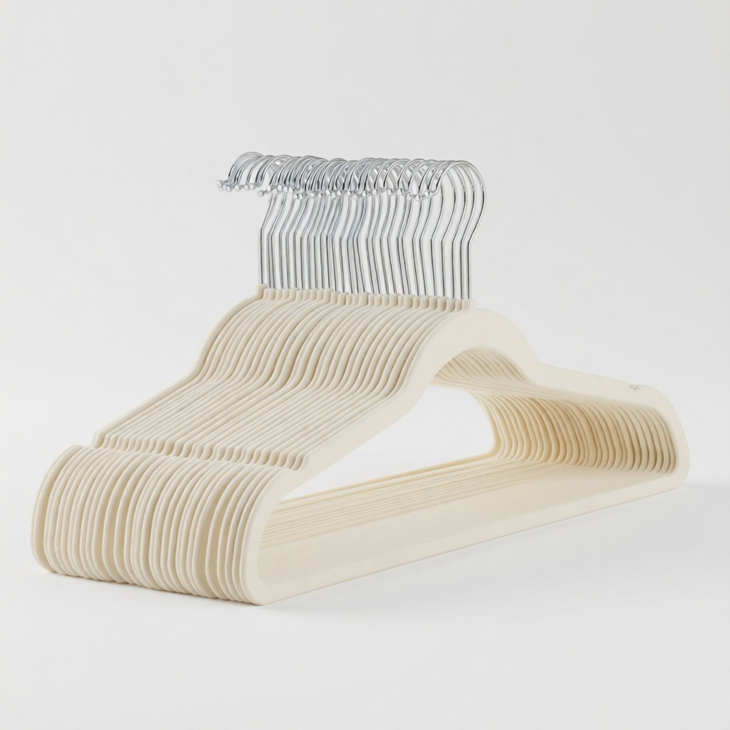 Flanellen Kledinghangers Set van 30 - Antislip, 360° Draaibare Haak, Ruimtebesparend, Crème/Wit