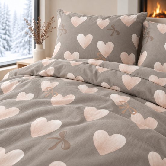Dekbedovertrek Flanel - Winter - 240 x 220 cm - Lits-Jumeaux - Hartjes — afbeelding 2
