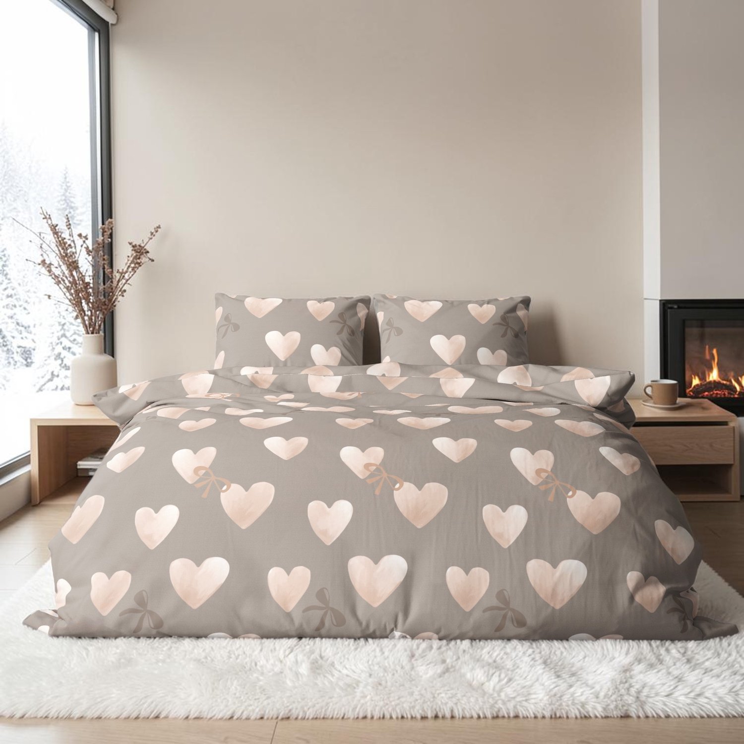 Dekbedovertrek Flanel - Winter - 240 x 220 cm - Lits-Jumeaux - Hartjes