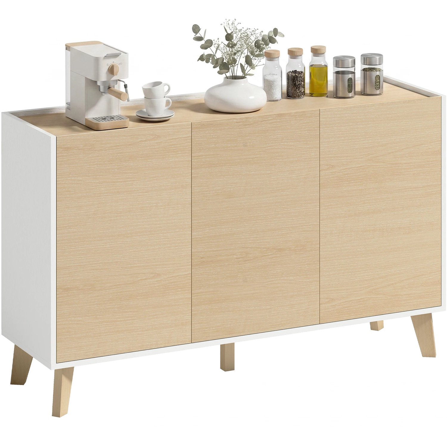 Gudalio Dressoir - Opbergkast - Keukenkast - Voorraadkast - Keukenmeubel - Soft Close - 120 x 35 x 73,5 cm - Natuurlijk - Hout - Wit