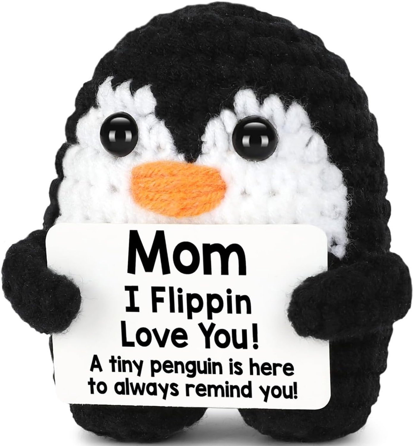 Gehaakte pinguïn, cadeau voor Moederdag, handgemaakt, met motiverende boodschap voor mama, decoratief detail voor - ShopVlot