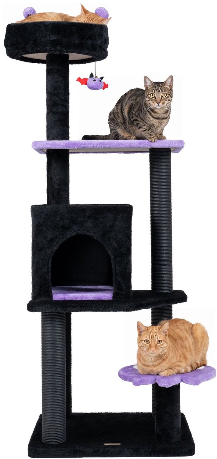 SureDeal® - Krabpaal - Gotische Kattenboom - Platforms Krabzuilen Speelbal - Katten - 49x49x144 cm - Zwart + Paars