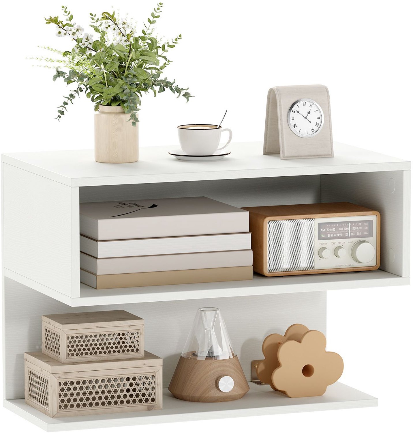 SureDeal® - Nachtkastje - Hangende Nachtkast - Open Vakken Ruimtebesparende - Slaapkamer Woonkamer Gang - Zwart - 50x30x36,5 cm - Wit