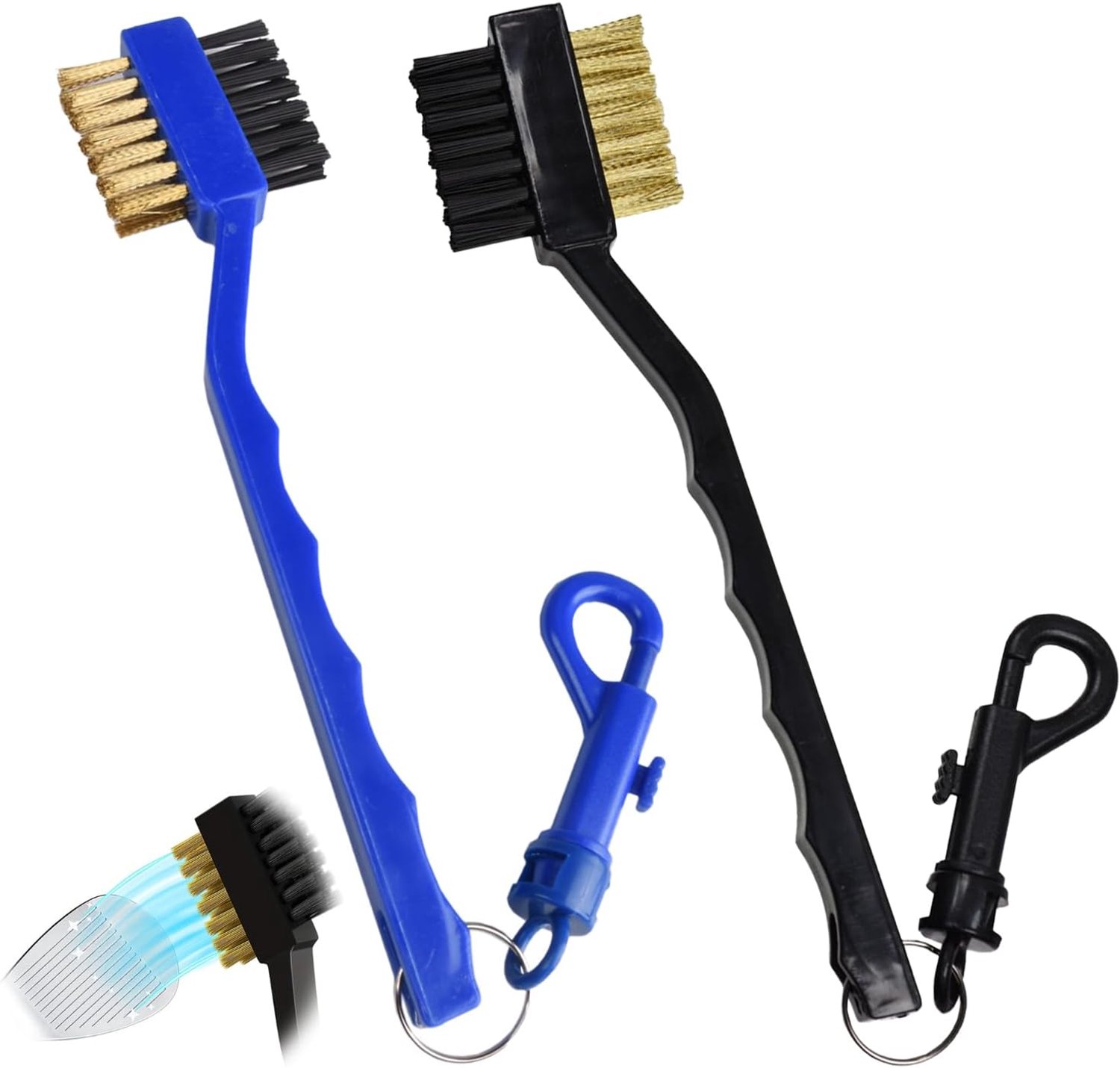 Golfclub dubbele borstel - messing en nylon borstelharen - clip-on - effectief reinigen van clubgroeven - ShopVlot