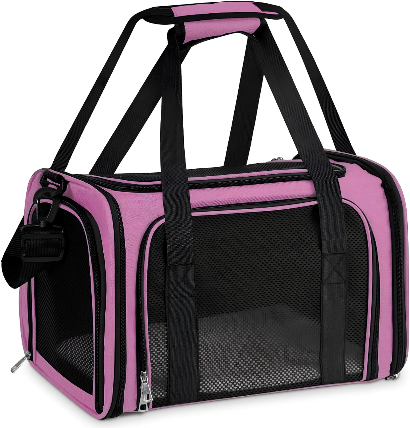 JCP® Reisbench - Reisbench Hond - Reistas voor Kat of Hond - Zwart/Roze - 43cm x 28cm x 28cm