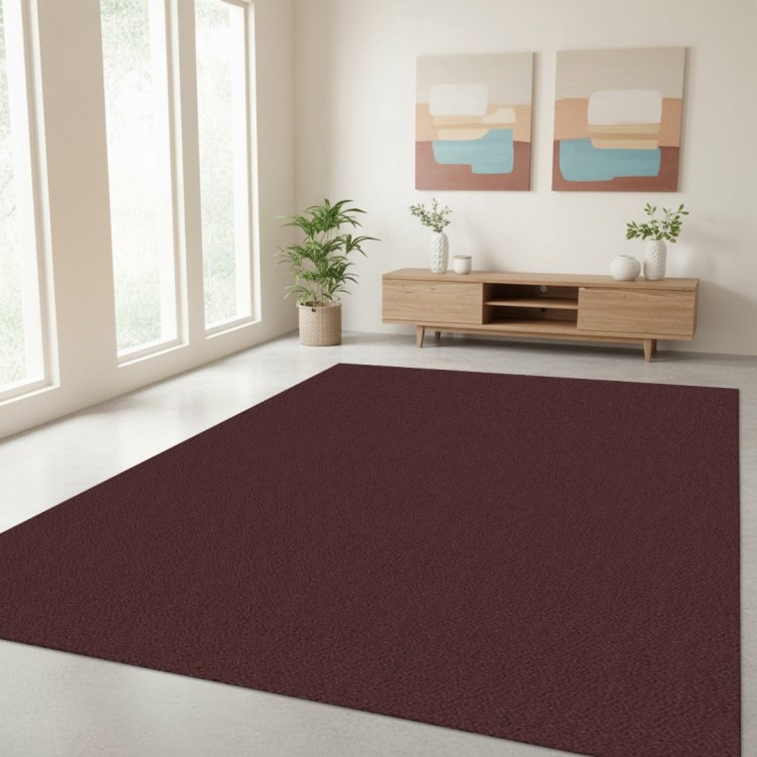 TapisTrend Harig tapijt Bordeaux 120 cm rond Effen, wasbaar, antislip vloerkleed met een zachte pool van 19 mm voor de woonkamer, slaapkamer en eetkamer