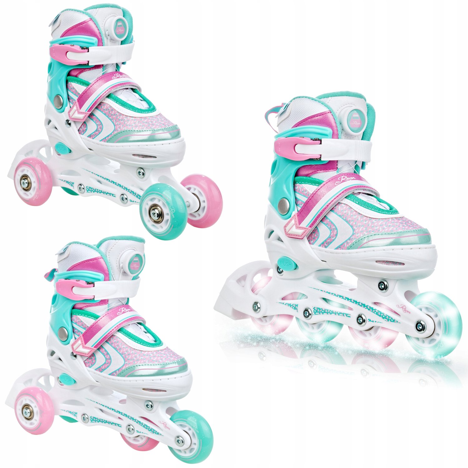 RAVEN Lia PLUS 3-in-1 Kinder Skates Mint Maat 27-30 LED Wielen