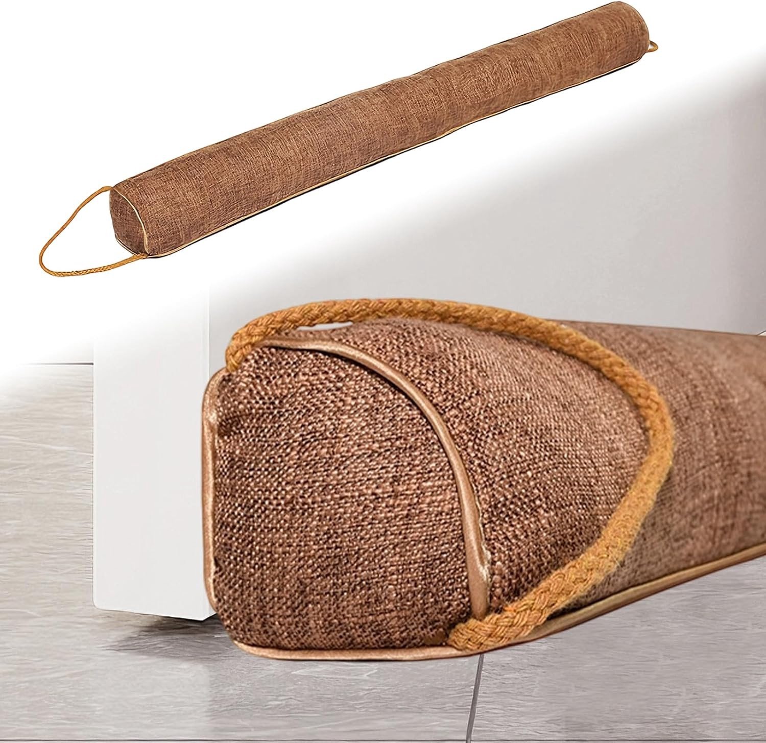 Tochtstopper voor Deuren - Donkerbruin - 92 x 6,5 x 6,5 cm - Zware Windstopper van Katoen en Linnen - Voor Huisdeur