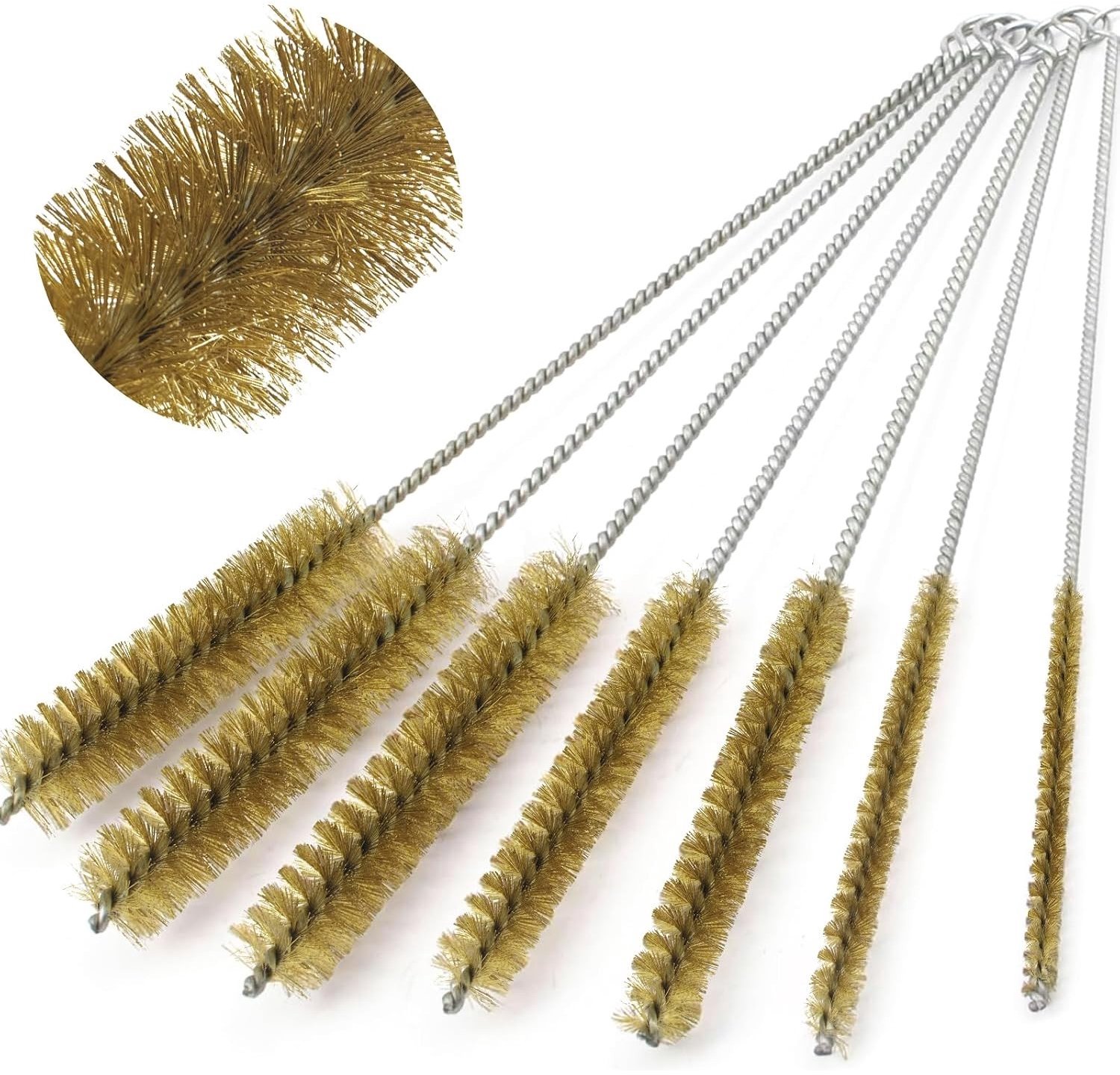 Buisreinigingsborstel Set - Goudkleurig - Diverse Maten - Messing Borstels - Voor Flessen en Buizen