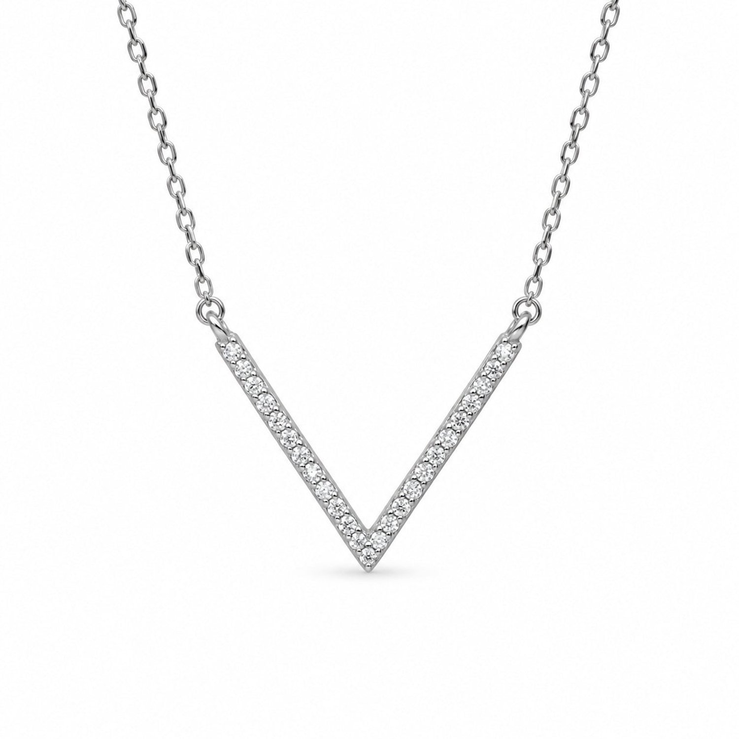 V ketting met zirkonia - Dames Ketting - 43 cm - 925 Zilver - Zilverkleurig