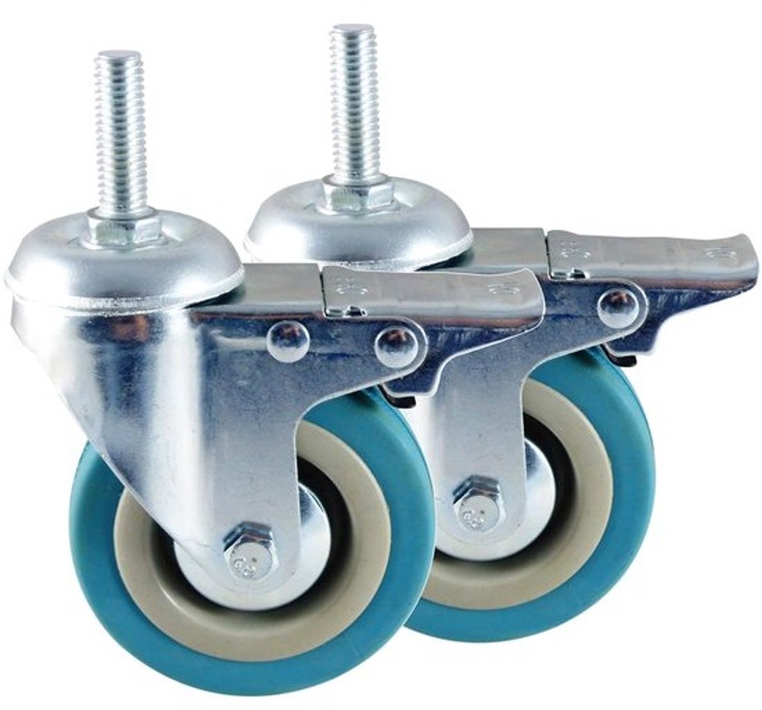 Zwenkwielen met bout - Meubelwielen transportwielen - Meubels verplaatsen - Met rem en draadbescherming - 50 mm diameter - Lichtblauw