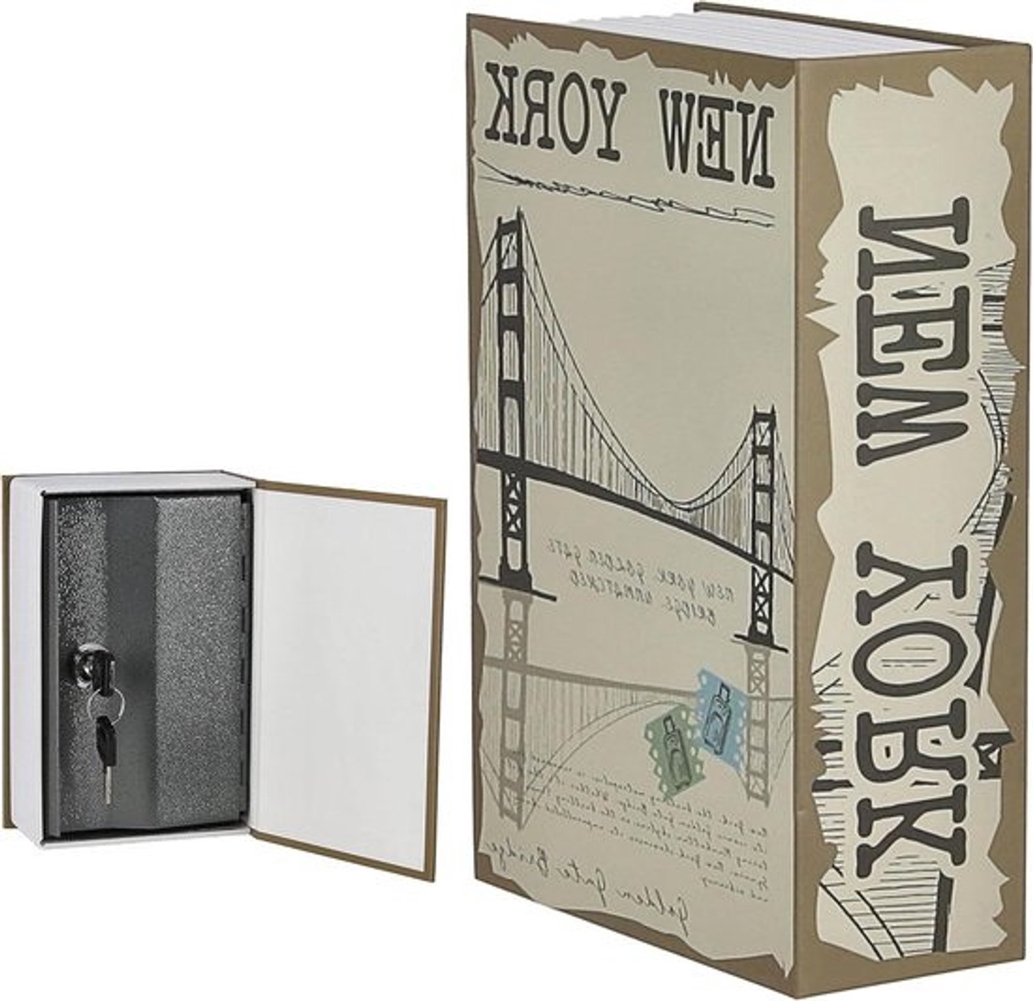 Boekkluis New York - Geldkluisje Verstop - Waardevolle Spullen Opbergen - Onopvallend Design - 115 x 18 cm - Beige Grijs