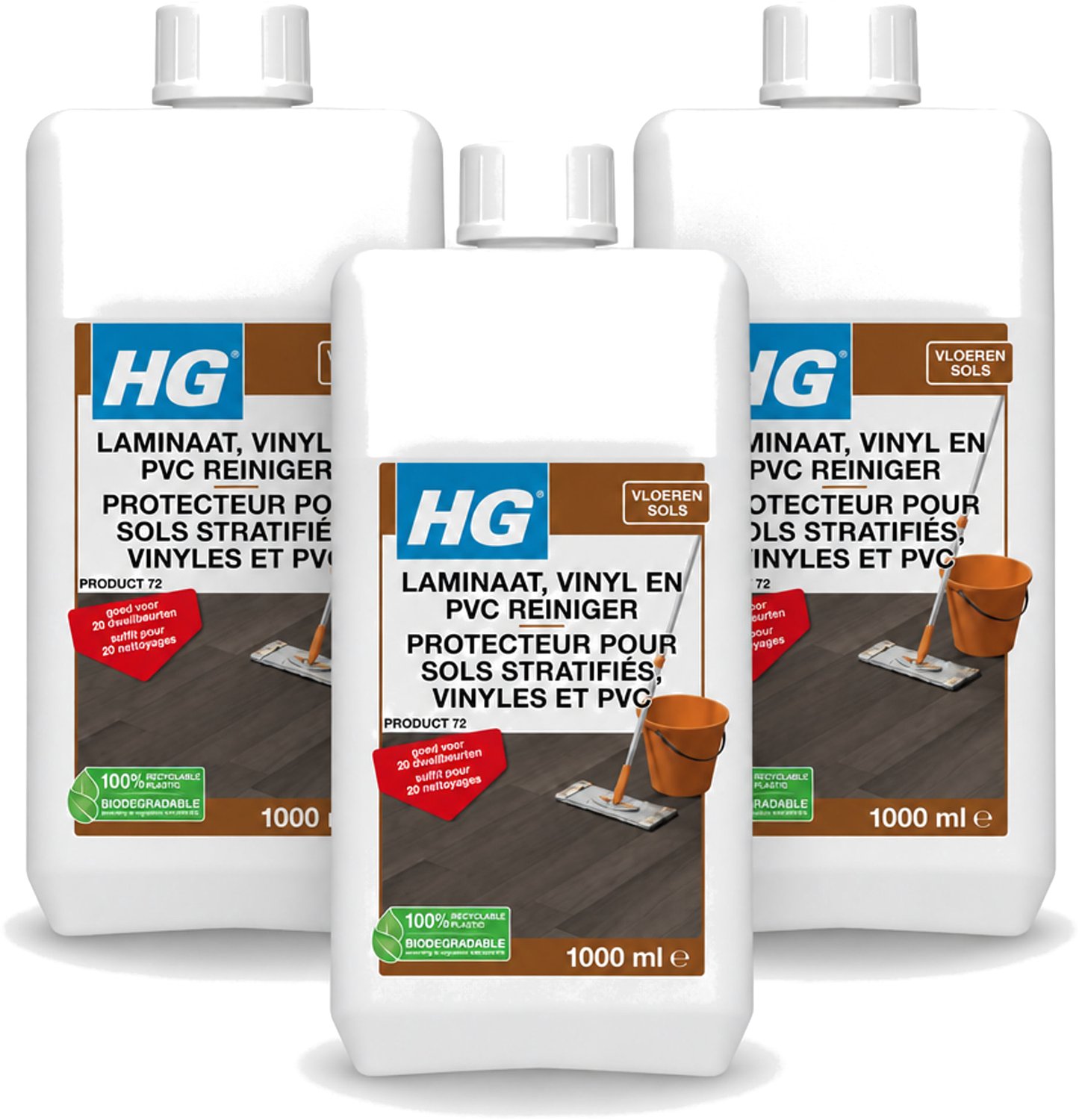 3 x HG - Laminaat, Vinyl & PVC Reiniger - Frisse Geur - Reinigt Streeploos - 20 Dweilbeurten - 1L - Voordeelverpakking - 3 stuks
