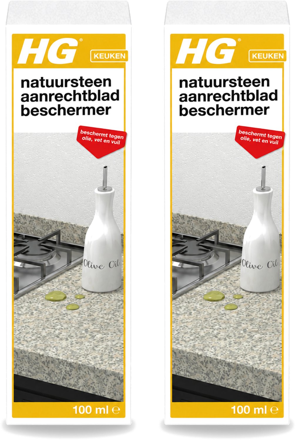 2 x HG - Natuursteen Aanrechtbladbeschermer - Beschermt Tegen Olie, Vet & Vuil - Inclusief doek - 100 ml - Voordeelverpakking - 2 stuks