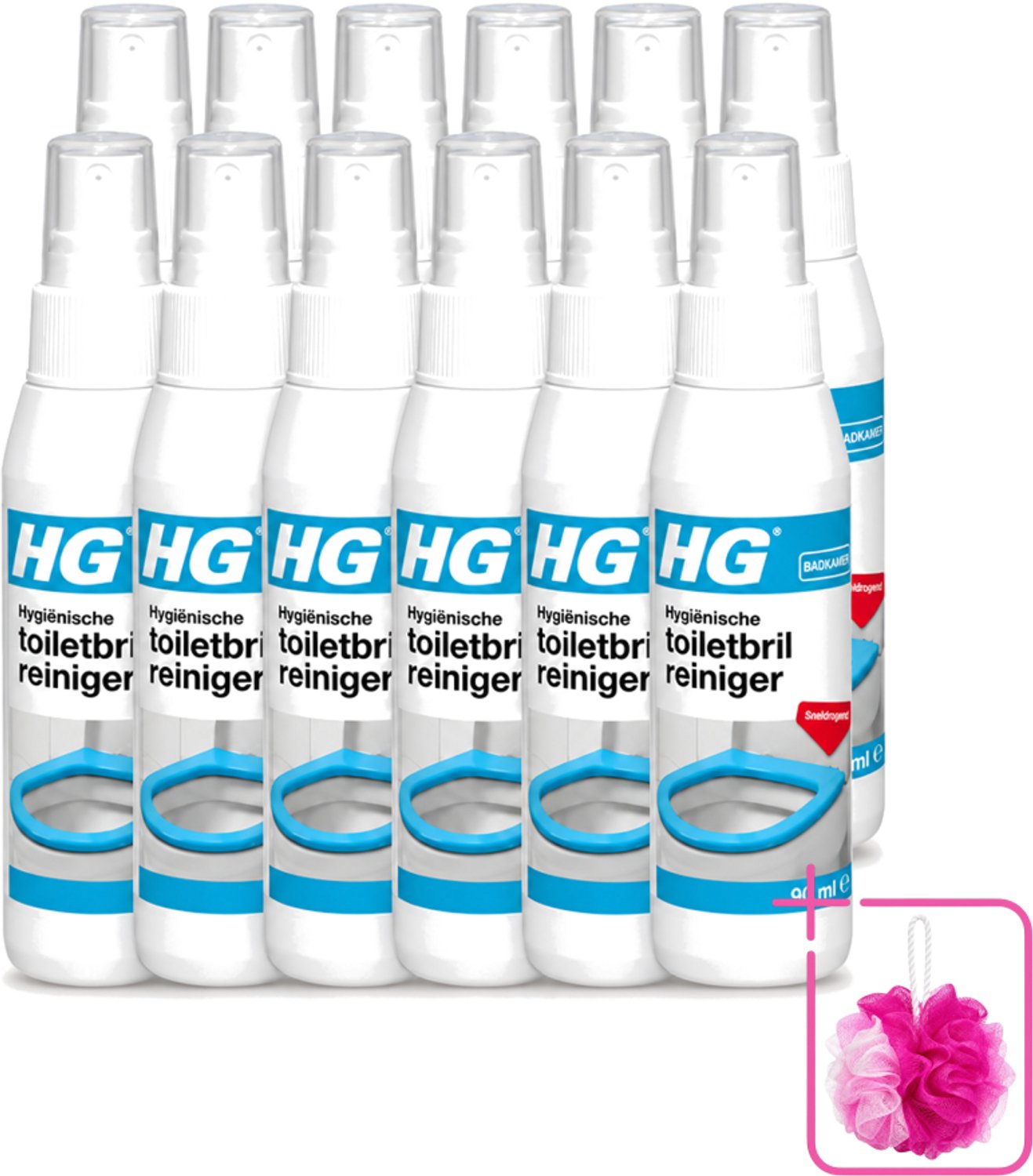 12 x HG - Badkamer - Hygiënische Toiletbrilreiniger - Sneldrogend - 90 ml - Bulkverpakking - Toiletbril reinigen - Douchemop - Hygiënische toiletbril reiniger