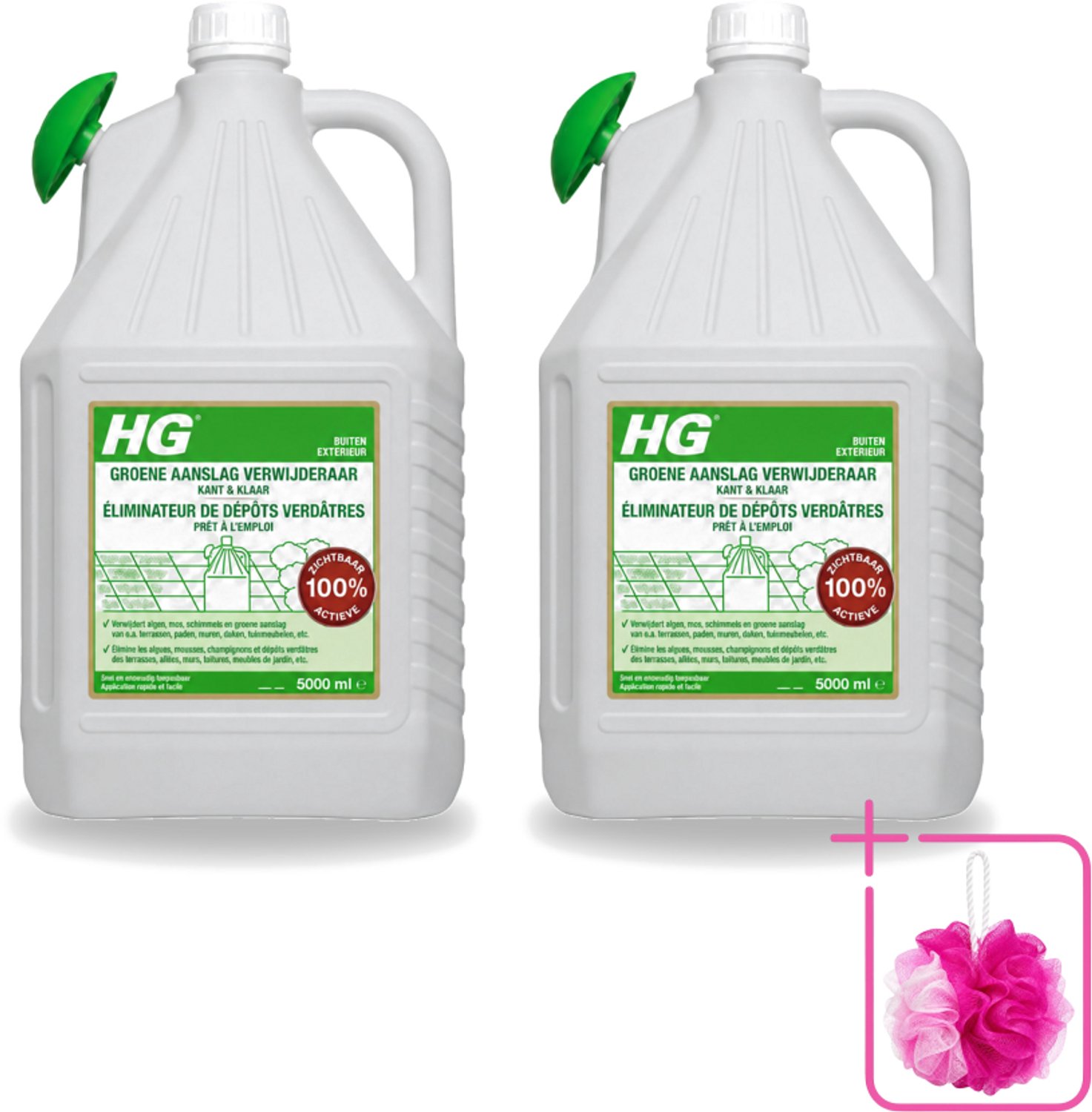 2 x HG - ECO Groene Aanslagreiniger - Kant-en-klaar met Sproeikop - 5 L - Bulkverpakking - Groene aanslag - Terras reinigen