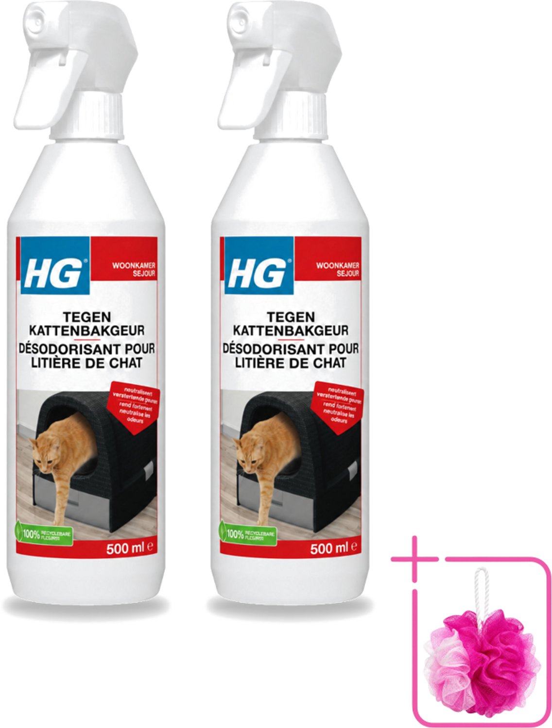 2 x HG - Tegen Kattenbakgeur - Neutraliseert Geuren - 500 ml - Bulkverpakking - Kattenbakgeur neutraliseren - Douchemop - Kattenbak stank weg