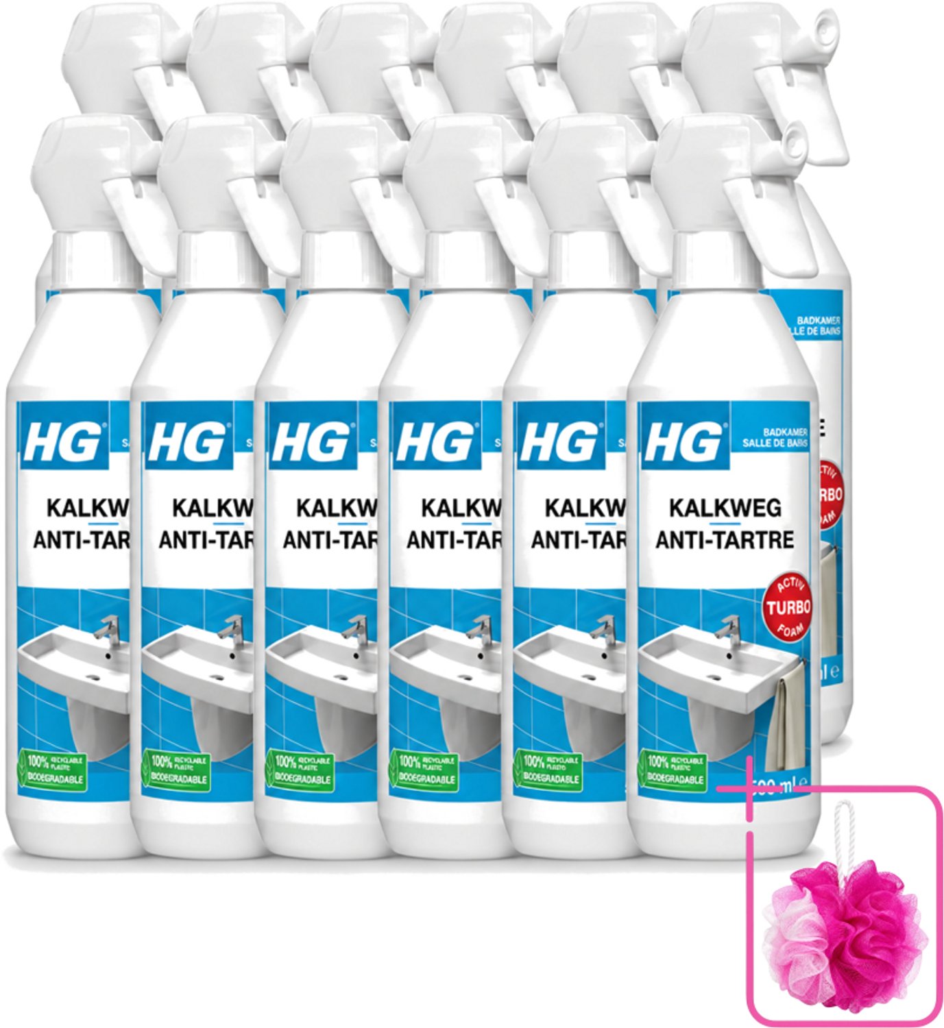 12 x HG - Badkamer - Kalkweg Schuimspray - Verwijdert Kalk Snel - 500 ml - Bulkverpakking - Kalk verwijderen - Douchemop - Kalkaanslag verwijderen