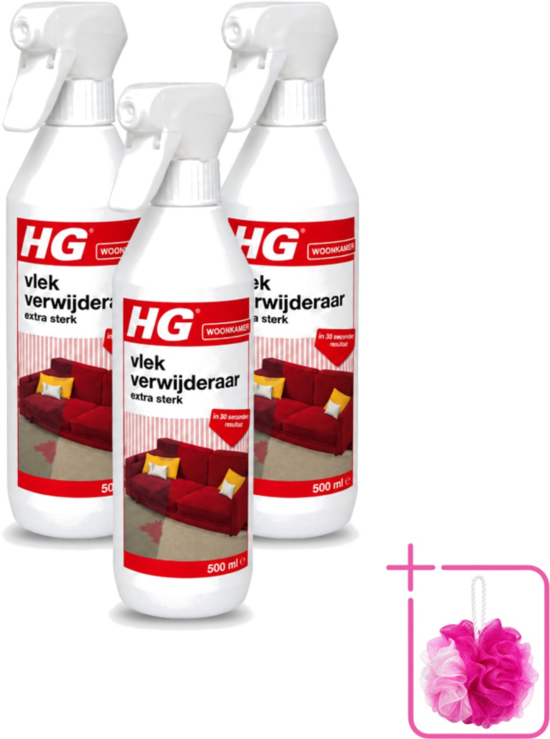 3 x HG - Woonkamer - Vlekverwijderaar Extra Sterk - In 30 Seconden Resultaat - 500 ml - Bulkverpakking - Vlekverwijderaar - Douchemop - Vlekken verwijderen