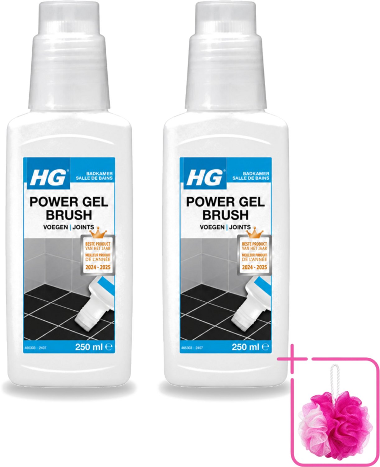 2 x HG - Badkamer - Voegenreiniger - Power Gel Borstel - 250 ml - Bulkverpakking - Voegen reinigen - Douchemop - Voegen reiniger
