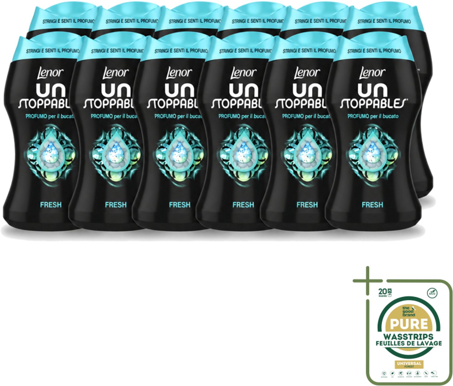 12 x Lenor Unstoppables – Geurbooster – Fresh - 10 Wasbeurten - 140 g - Wasstrips - Geurbooster Was - Frisheid Was - Geurparels Was - Wasgeur - Frisheid Kleding