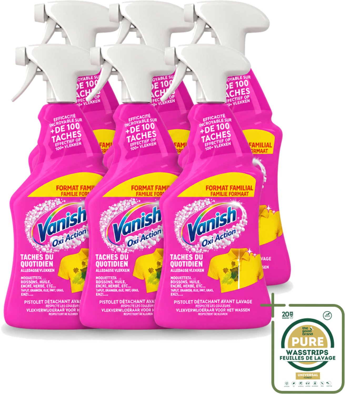 6 x Vanish – Vlekverwijderaar Spray – Oxi Action 4-in-1 – 940 ml - Wasstrips - Vlekverwijderaar - Wasmiddel - Vlekken Verwijderen - Kleurverlies Voorkomen - Vetvlekken Verwijderen