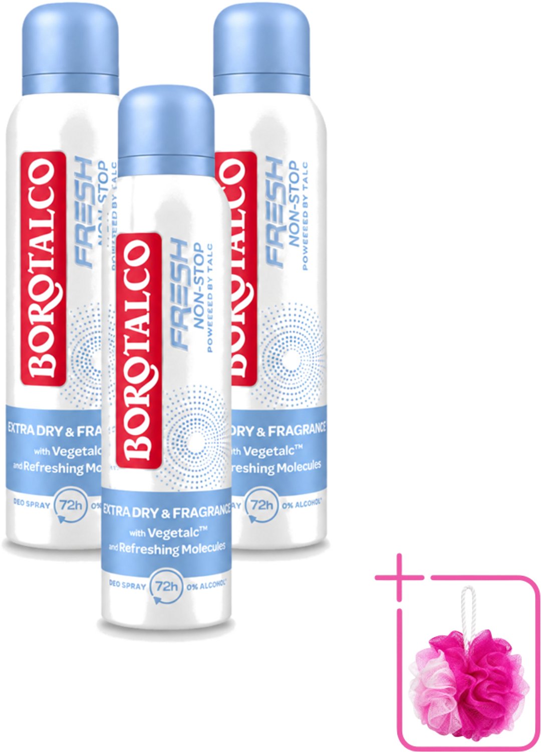 3 x Borotalco – Deodorant Spray – Fresh Non-Stop – 150 ml - Bulkverpakking - Frisheid - Douchemop - Zweetbestendig