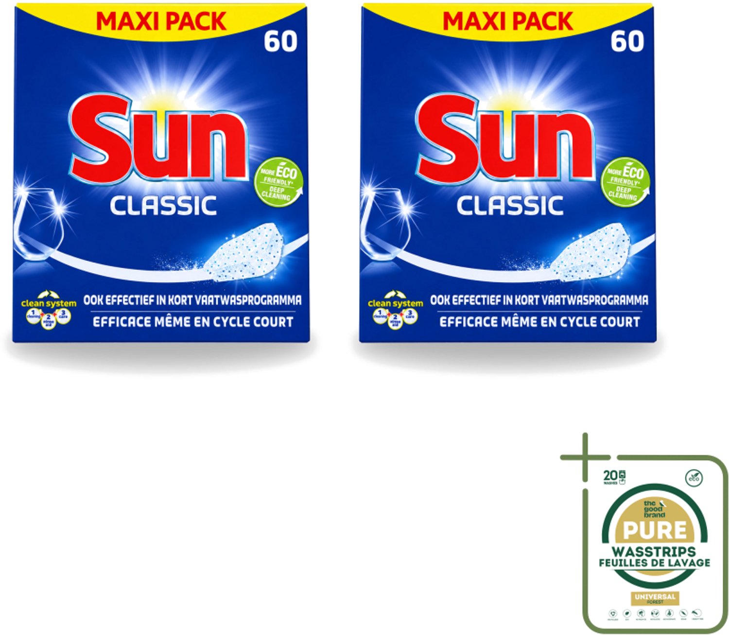 2 x Sun Classic - Vaatwastabletten - Eco - Voordeelverpakking - 60 Tabletten - Wasstrips - Vaatwastabletten - Vaatwasser - Reiniging - Vaatwasmiddel - Eco-formule