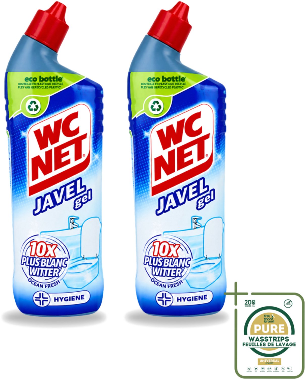 2 x WC Net - Toiletreiniger - Gel - Ocean Fresh - Gerecycled Materiaal - 750 ml - Wasstrips - WC Net Gel - Toilet Reiniger - Toilet Reinigen - Toilet Reiniger Gel - Instant White Toilet