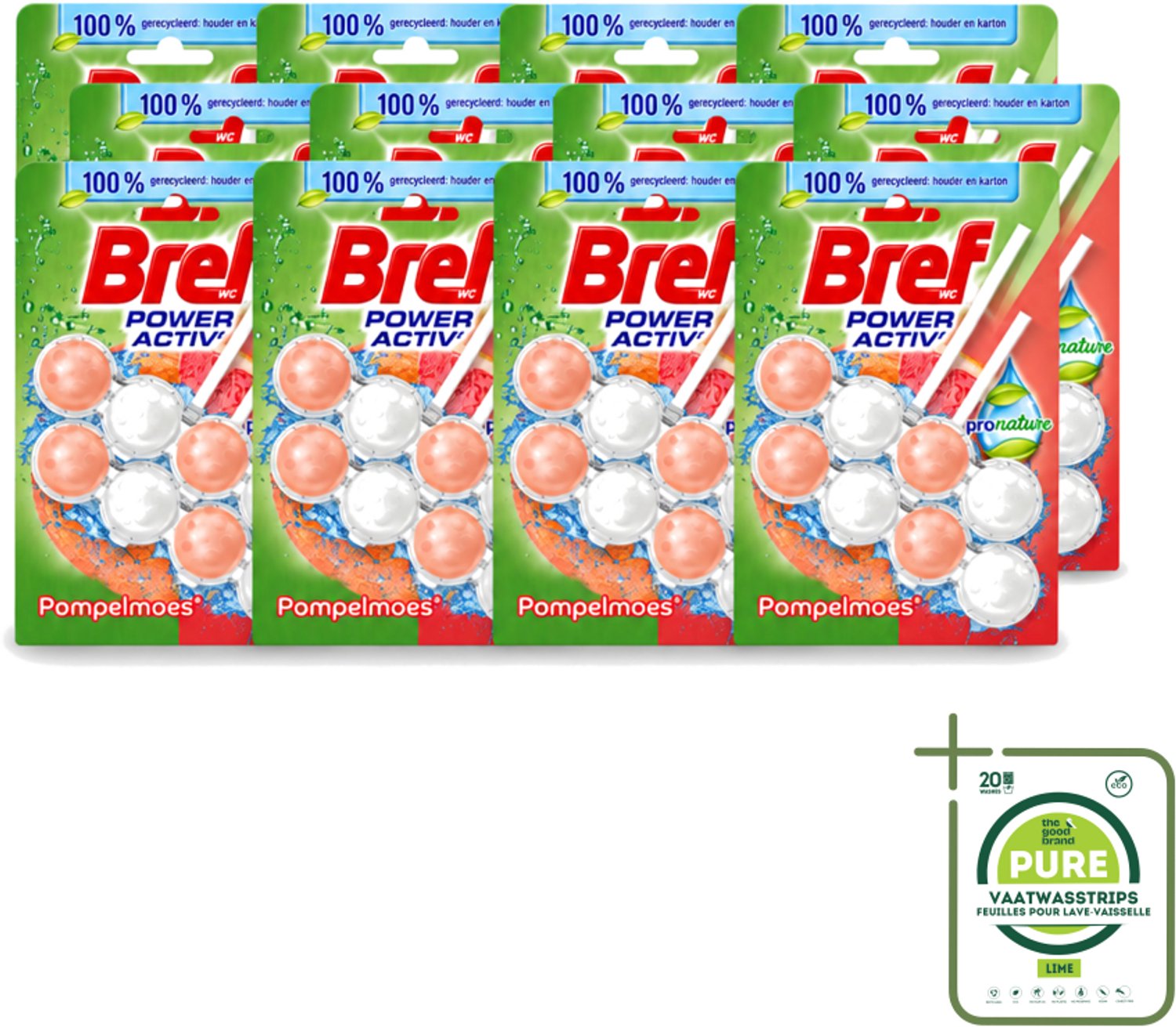 12 x Bref – Toiletblok – Pronature Pompelmoes – Duo Pack - Grootverpakking - Vaatwasstrips - Bref Pronature - Pompelmoes Toilet - Duurzame Toilet - Citrus Toiletverfrisser - Toiletblok Duo Pack