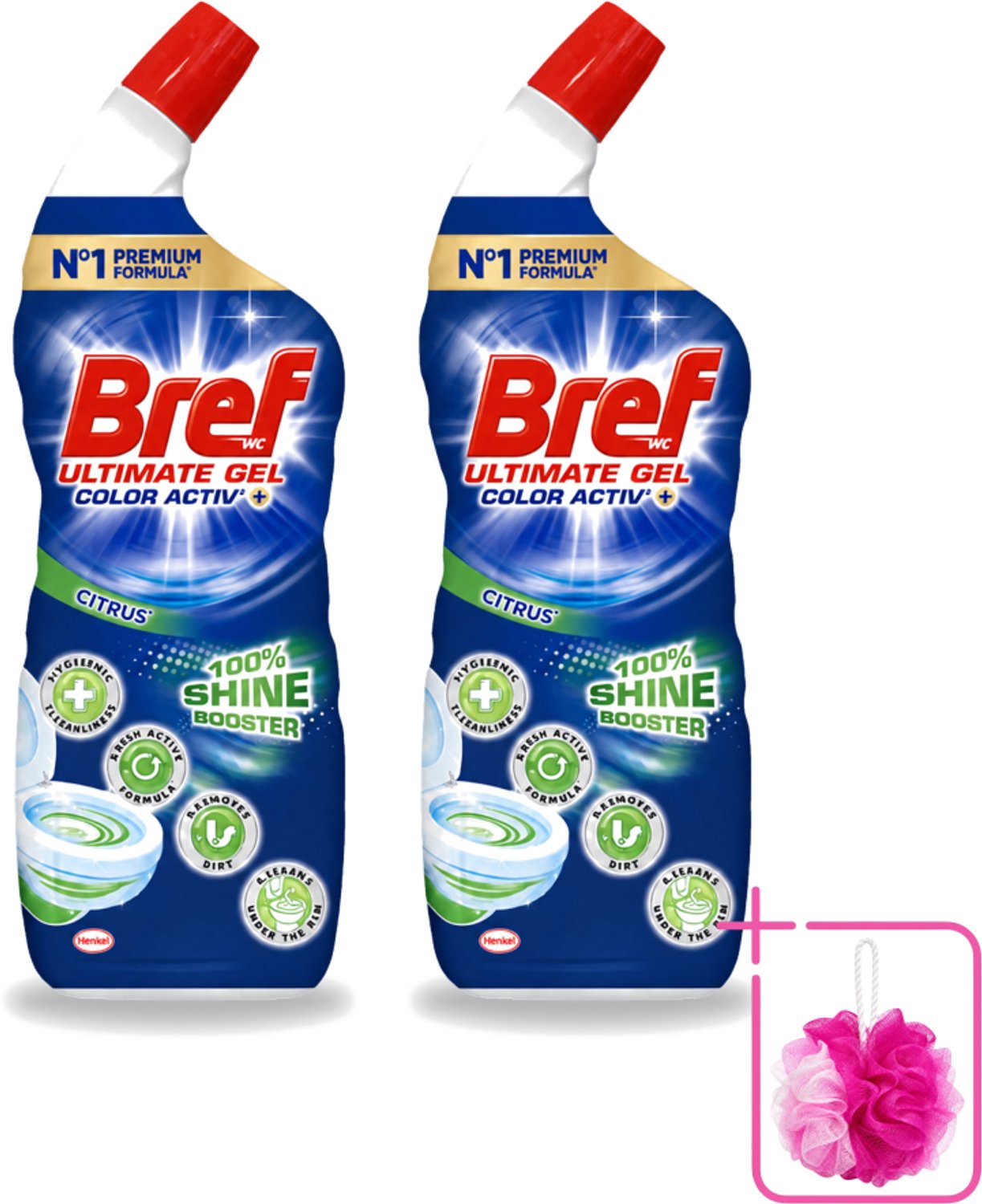 2 x Bref WC - Ultimate Gel Color Activ+ - Toiletreiniger - Citrus - 700 ml - Bulkverpakking - Hygiëne toilet - Douchemop - Toilet reinigen
