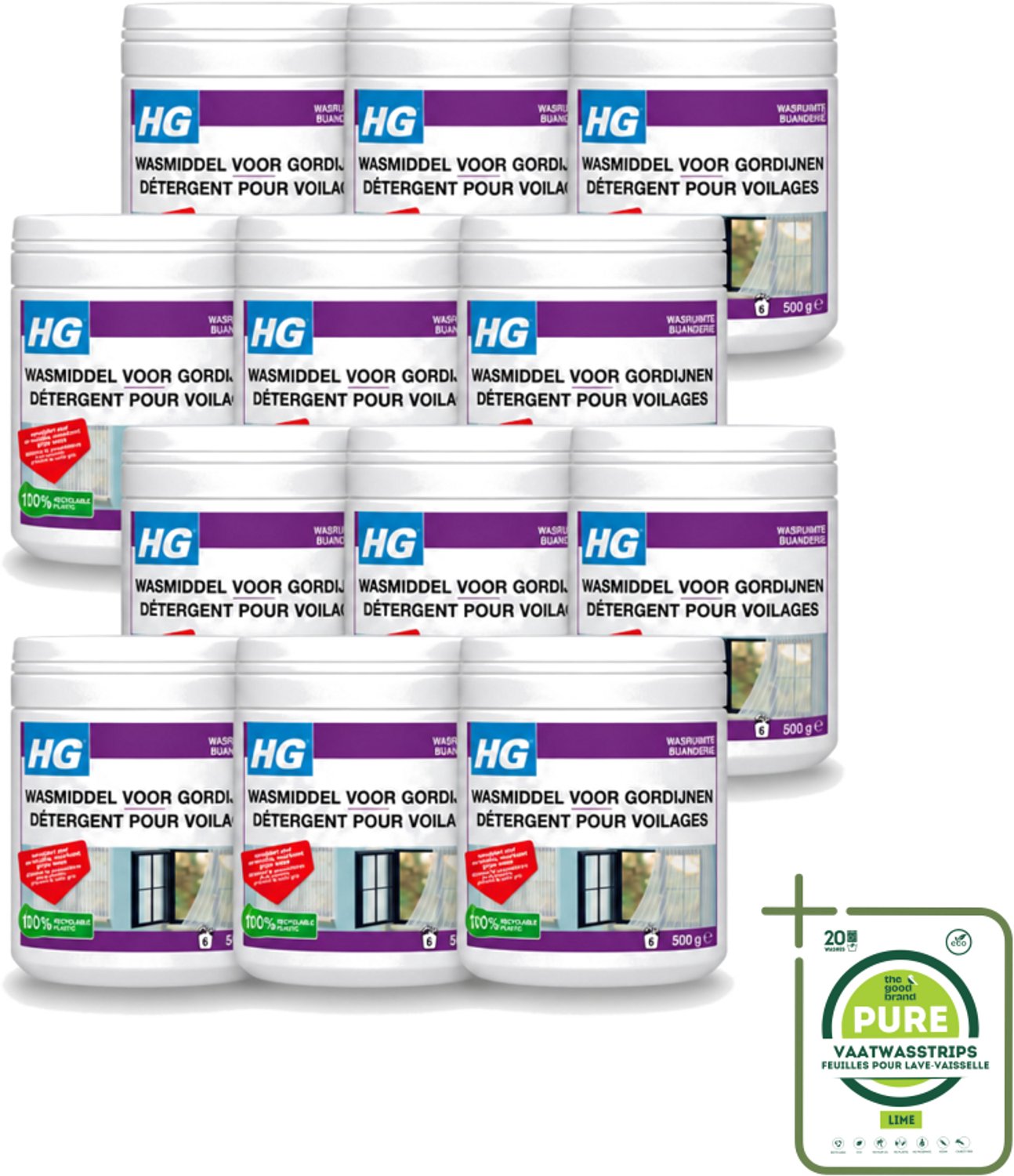 12 x HG - Wasruimte - Wasmiddel Voor Gordijnen - 500 g - Grootverpakking - Vaatwasstrips - Wasmiddel Vitrage - Reinigen Vitrage - Vitrage Reinigen - Witte Vitrage - Vitrage Wasmiddel