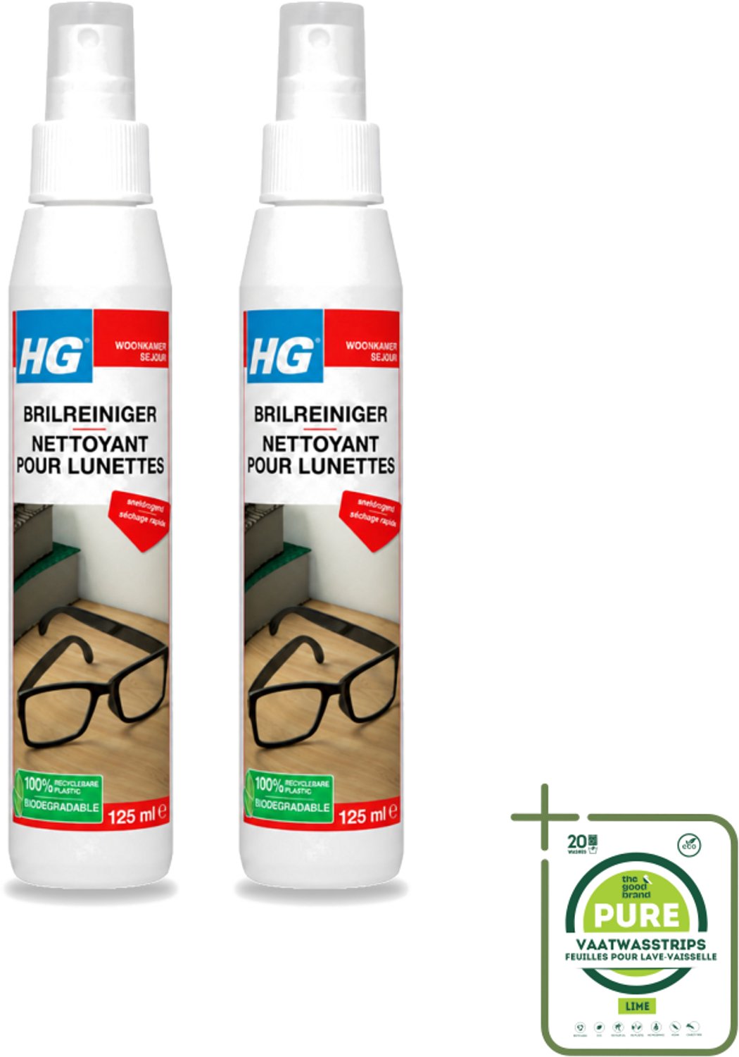 2 x HG - Brilreiniger - Voor Glasheldere Lenzen - 125 ml - Grootverpakking - Vaatwasstrips - Bril Reinigen - Glas Reinigen - Lenzen Reinigen - Brillen Reinigen - Vuil Verwijderen