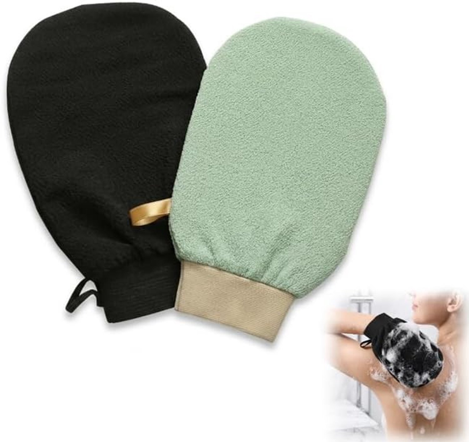 Peelinghandschoenen Set - Zwart en Groen - Exfoliërende Handschoenen - Ademend Materiaal - Voor Dames en Heren