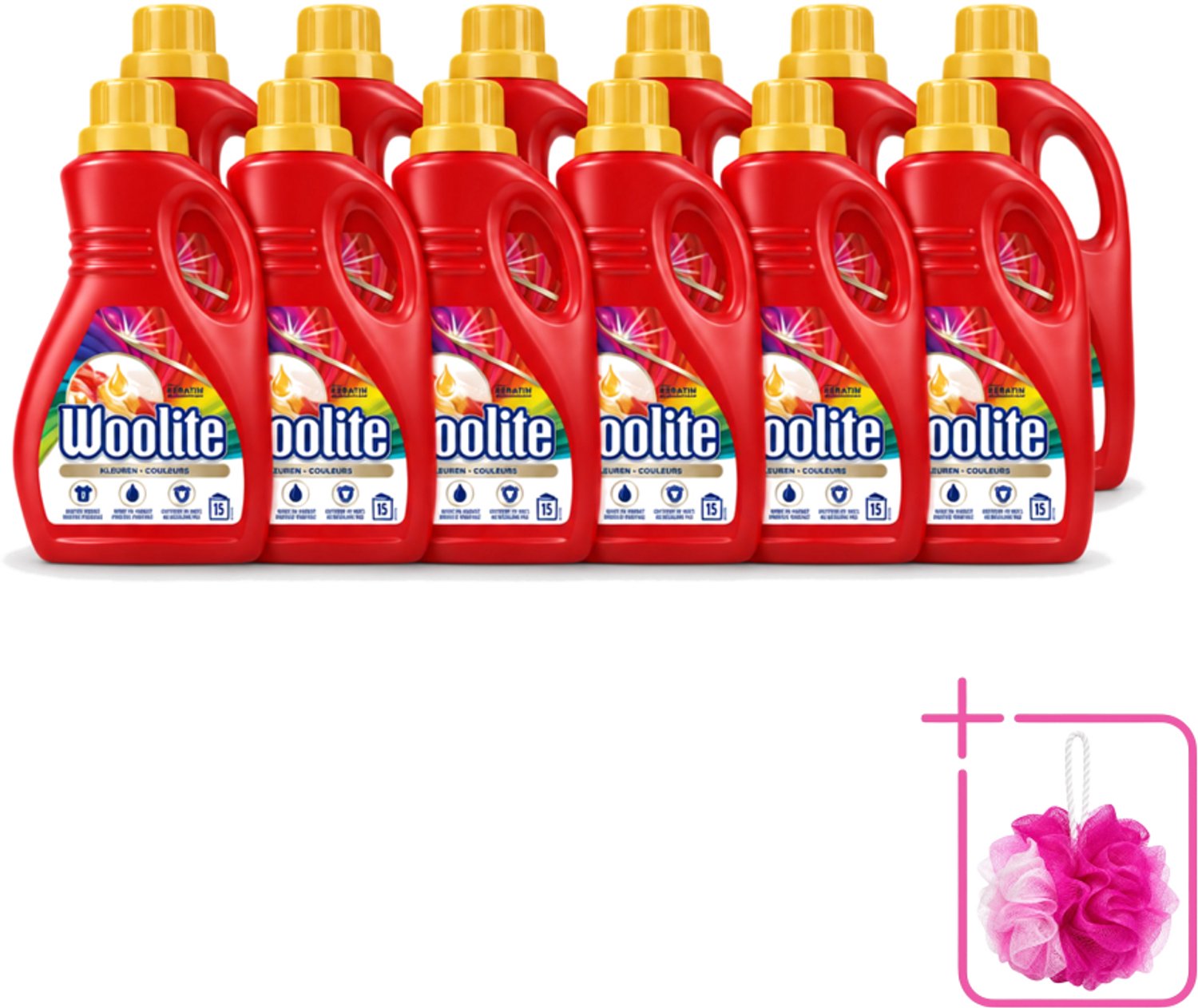 12 x Woolite Color - Vloeibaar Wasmiddel - Met Keratine - Gekleurde Was - 15 Wasbeurten - 0,9L - Bulkverpakking - Gekleurde was - Douchemop - Keratine wasmiddel