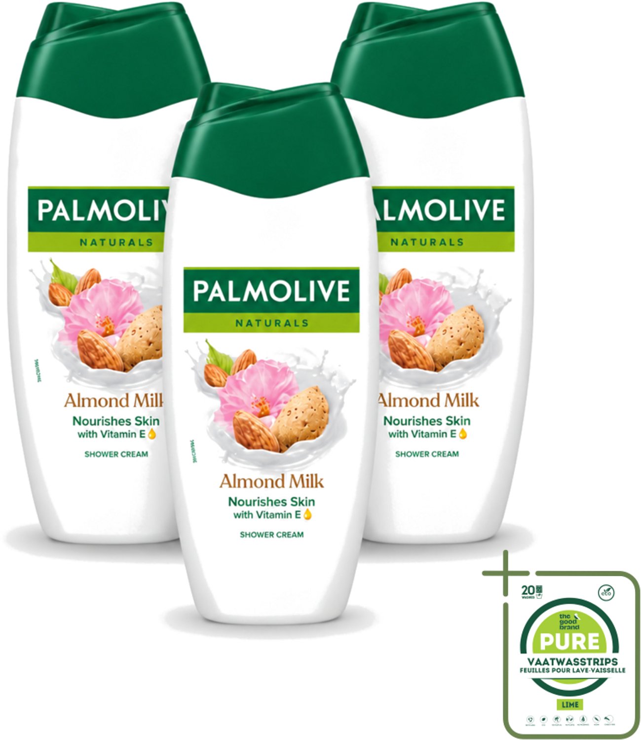 3 x Palmolive – Douchegel – Almond Milk – 250 ml - Grootverpakking - Vaatwasstrips - Douchegel Amandel - Zachte Reiniging - Gevoede Huid - Amandelmelk - Milde Douchegel