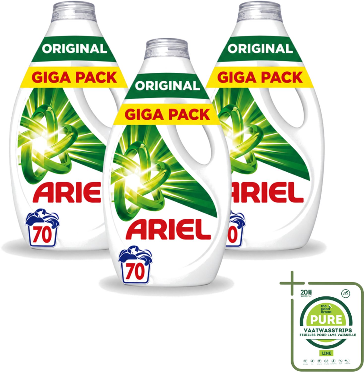 3 x Ariel – Vloeibaar Wasmiddel – Original – 3150 ml – 70 wasbeurten - Grootverpakking - Vaatwasstrips - Vloeibaar Wasmiddel - Vlekverwijdering - Wasmiddel Voor Vlekken - Wasmiddel Voor Kleding - Wasmiddel 3150 Ml