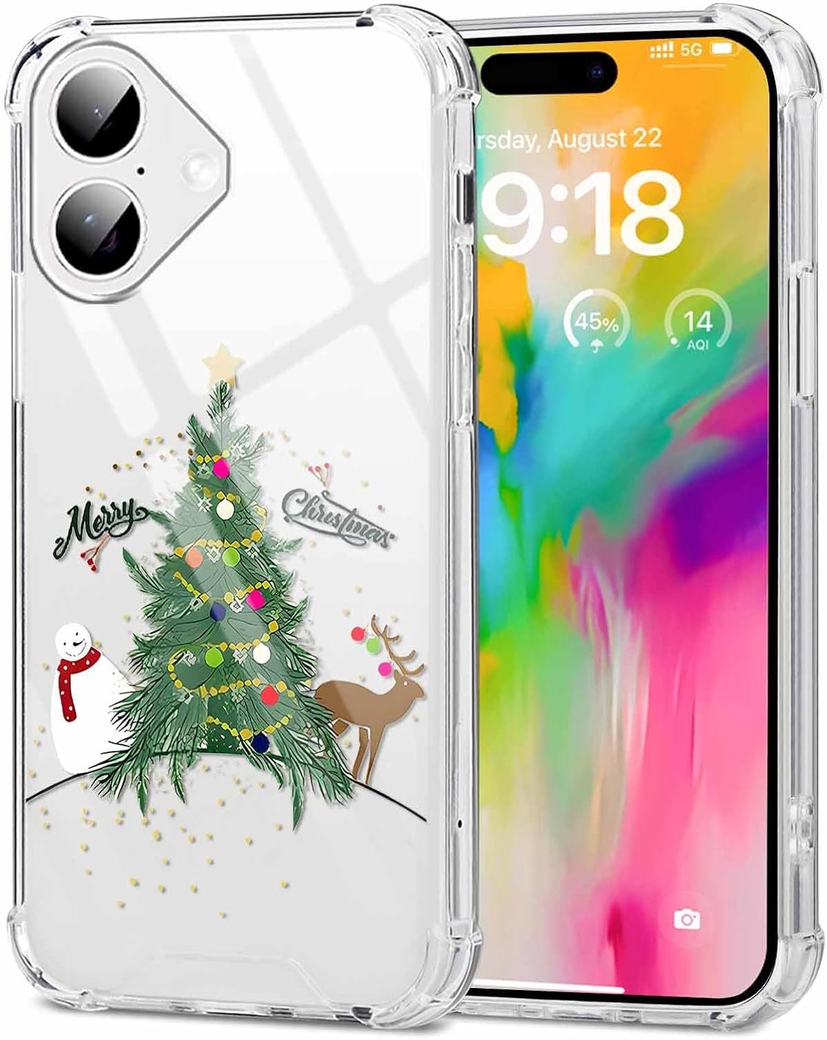 Kerstmis beschermhoes voor iPhone 16 6,1 inch, esthetisch kerstpatroon, transparante hoes, TPU siliconen stootvaste - ShopVlot