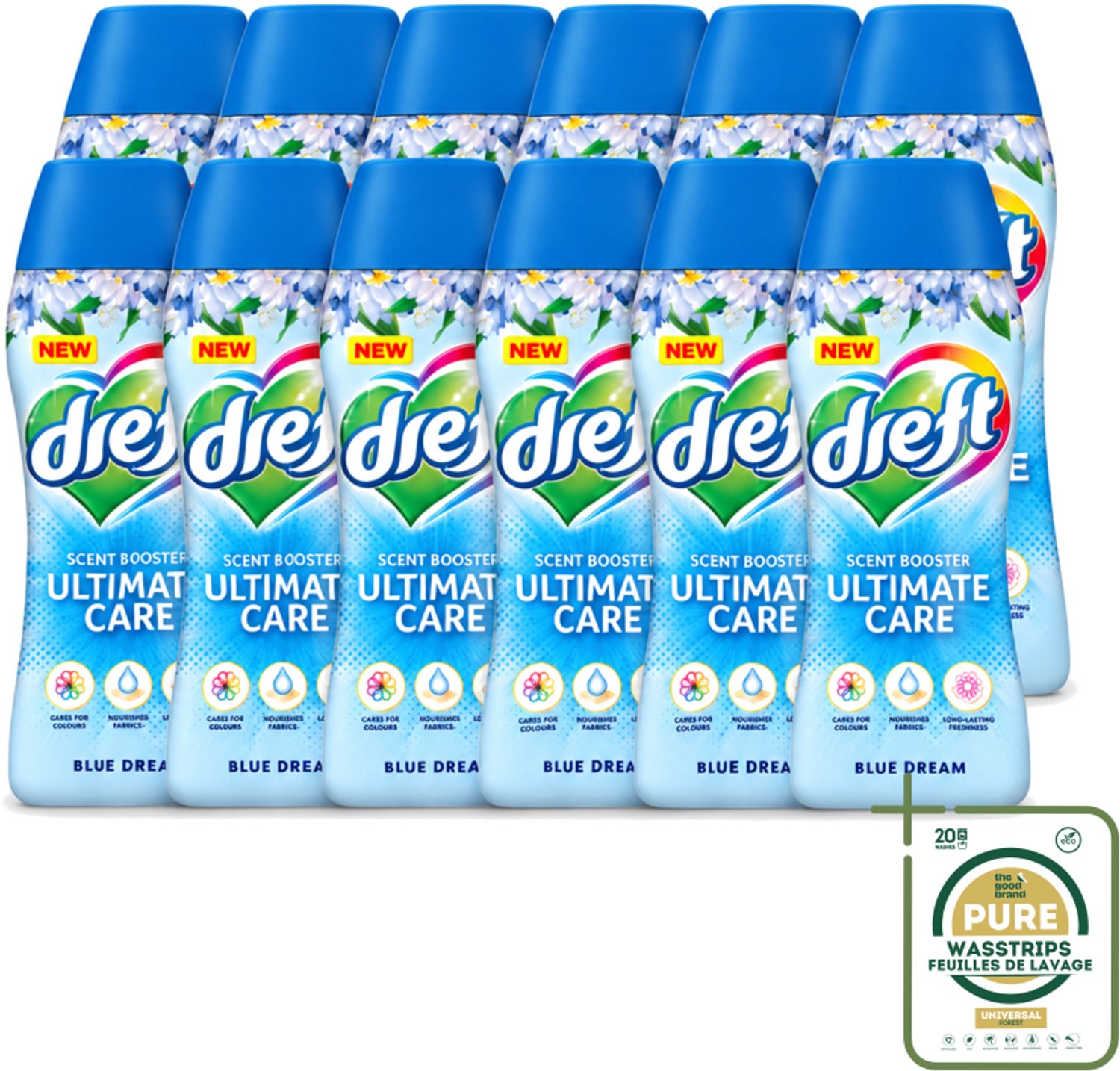 12 x Dreft - Ultimate Care - Wasverzachter - Geurbooster - Gekleurde Was - Blauwe Droom - 15 Wasbeurten - Wasstrips - Wasmiddel - Geurbooster - Wasverzachter - Kleurbescherming - Wasgeur