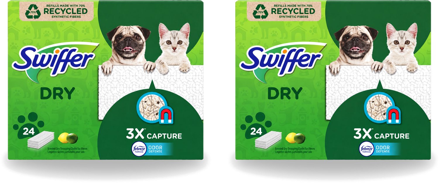 2 x Swiffer Dry - Vloerdoekjes - Navulling - Febreze Citroengeur - 24 Doekjes - Voordeelverpakking - 2 stuks