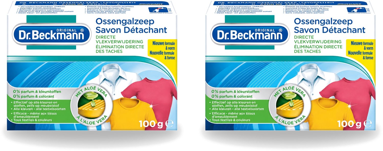 2 x Dr.Beckmann - Vlekkenverwijderaar - Ossengalzeep Met Aloë Vera - Witte en Gekleurde Was - 100g - Voordeelverpakking - 2 stuks