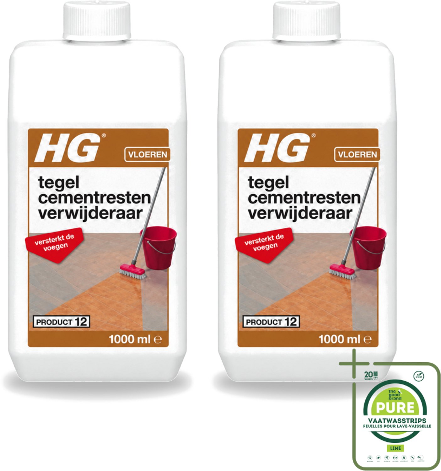 2 x HG - Vloeren - Tegel Cementrestenverwijderaar - Versterkt De Voegen - 1L - Grootverpakking - Vaatwasstrips - Cementresten Verwijderen - Tegelvoegen Versterken - Cementverwijderaar - Cementverwijdering - Tegelreiniging